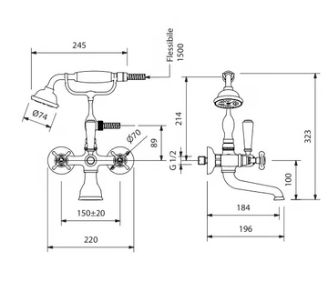 JAMES - 2 hole wall-mounted bathtub tap with diverter by Park Avenue - view 3